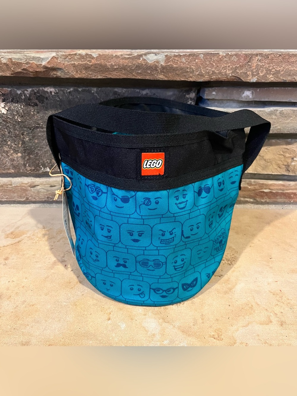 LEGO Teal and Black Drawstring Storage Bucket Bag